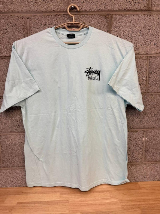 2020s Stussy Honolulu Mint Blue Logo TShirt Cut Tag Mens XXL