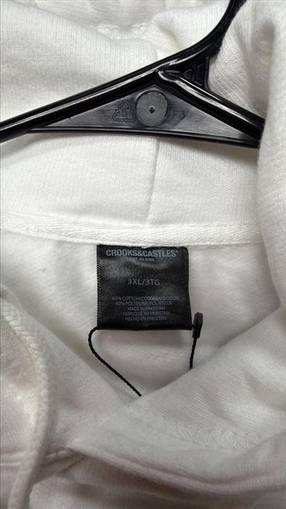 2020s Crooks & Castles Logo Hoodie White Pullover Size 3XL
